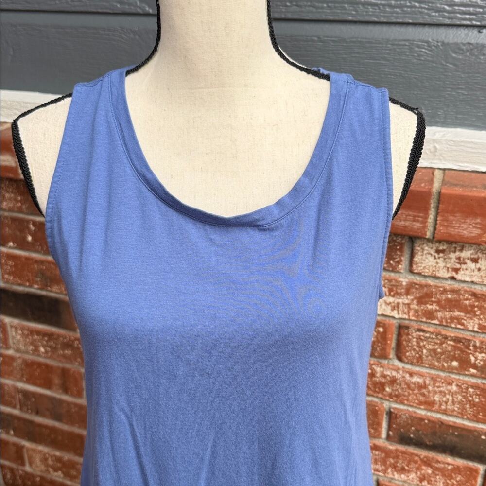 LOGO Lori Goldstein Blue Sleeveless Midi Dress Medium Lace Trim Asymmetrical Hem - Picture 2 of 8
